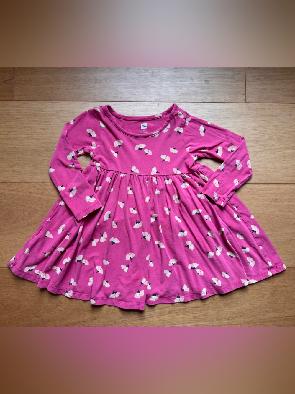Tea 2T Girls' Long-Sleeve Pink Gingko Swing Dress
